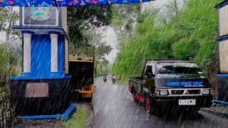 A relaxing walk in the middle of the calming rain in an Indonesian village l asmr rain sounds