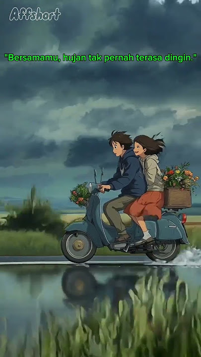 naik motor berdua pada saat hujan turun đ§đ¨ #ai #animasi #romantic #hujan #rain