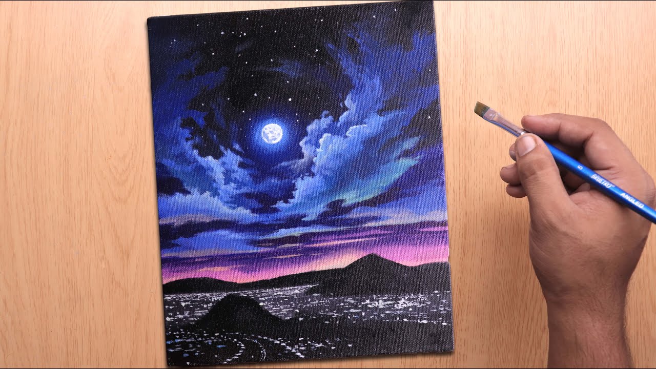 Moonlight Scenery Drawing With Sketch Pen/Easy Landscape Painting