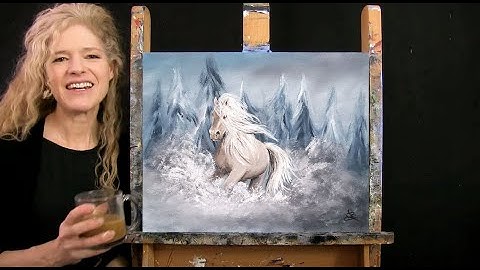 Leer hoe je WINTER HORSE schildert met acrylverf - Schilderen en drinken thuis - Stapsgewijze tut...