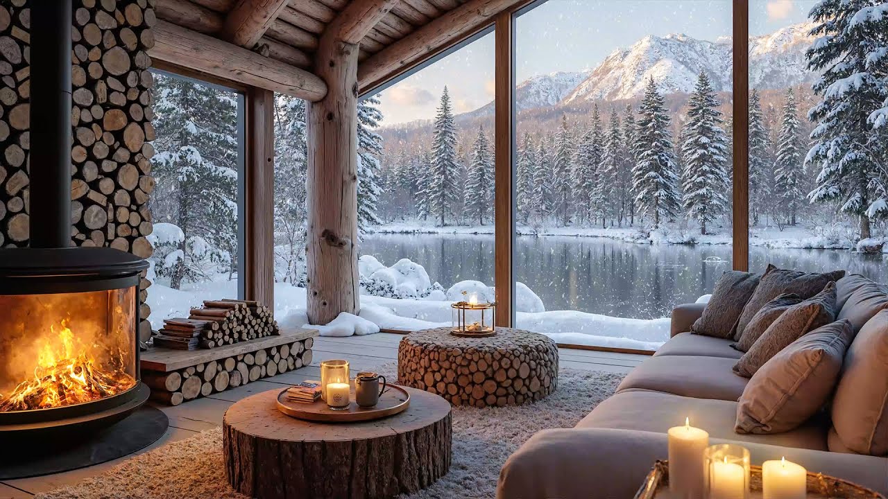 4K Peaceful Winter by the Lake ❄️ Cozy Piano Ambience for Work & Study