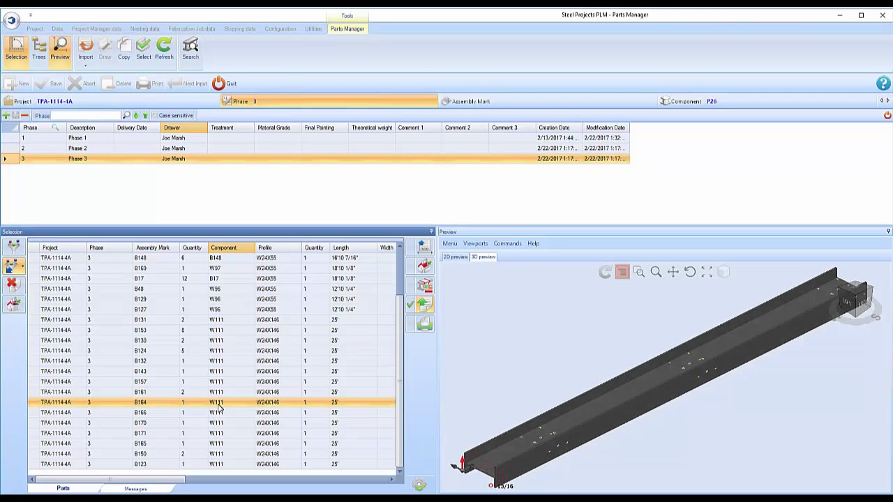 Steel Projects PLM - Parts Manager: Selection Window - YouTube