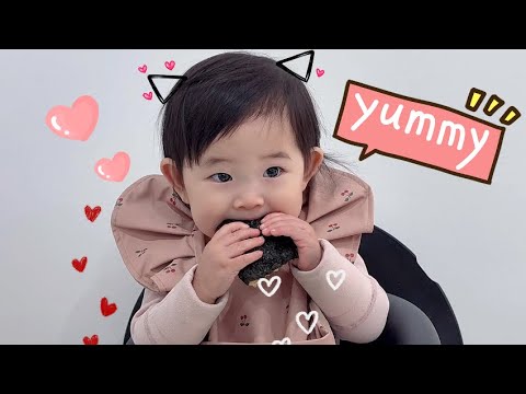 Valerie tries new food shrimp & seaweed pancakes #babyvalerie her