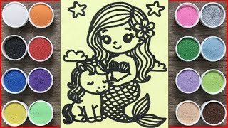 Pinky Mermaid And White Unicorn Sand Painting chim Xinh Channel