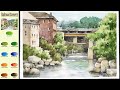 Railroad   Scenery - Landscape Watercolor (sketch & color mixing) NAMIL ART