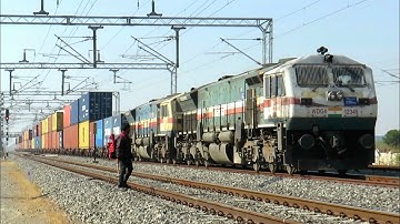 Twins Diesel Locomotive WDG4 with Double Stack Container Train WDFC INDIA