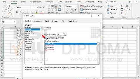 Format the cell range B1:B10 so that numbers are displayed with 4 decimal places and a thousand...