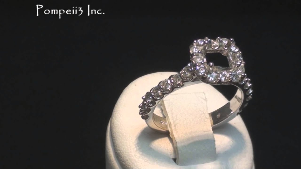 Pompeii3 Princess Cut Cushion Halo Diamond Engagement Ring Semi Mount