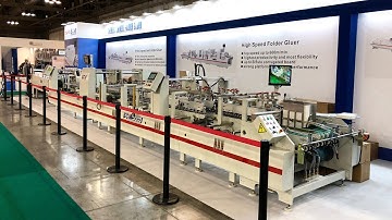 Hanger box at 100,000 pcs/hour in ALL4PRINT - Milan, Italy. Model WO-1050PC-R Folder Gluer