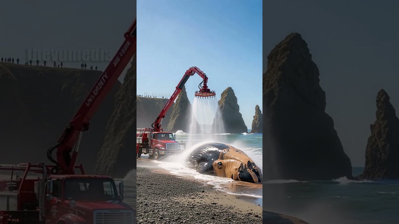 A Team Of Marine Biologists Work To Save Whale Trapped On Beach 