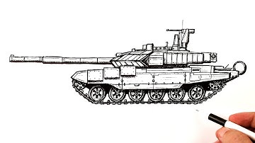 How to draw a Tank T-90 | Realistic tank drawing