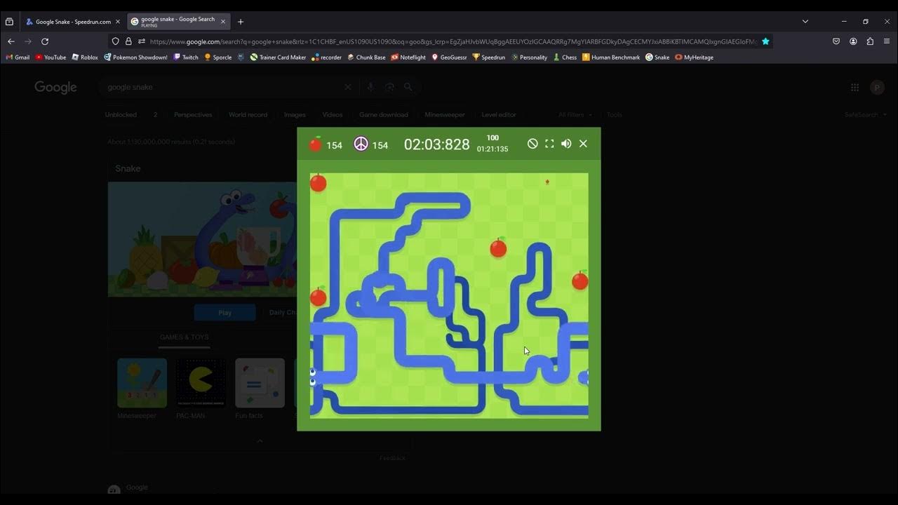 Google Snake Speedrun Peaceful Mode 5 Apple All Apples YouTube