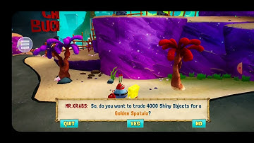 How to get golden spatula from Mr. Krabs ( AKA Eugene) by giving 4000 shiny objects to him | SBFBBR