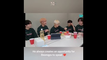 "Hyung, I care about your chance to speak." - Taehyun to Beomgyu. #taegyu #taehyun #beomgyu #txt