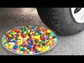 Crushing Crunchy &amp; Soft Things by Car! - EXPERIMENT: CAR VS RAINBOW M&amp;M&#39;s Plate