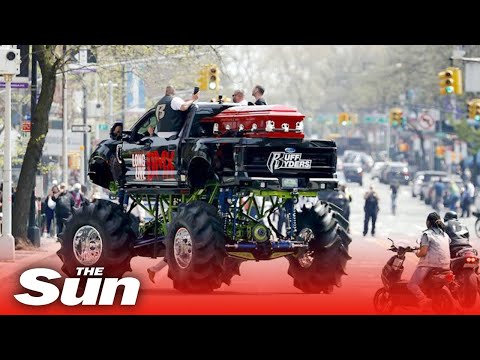DMX’s casket escorted to memorial on MONSTER TRUCK as fans bring New York to a standstill.