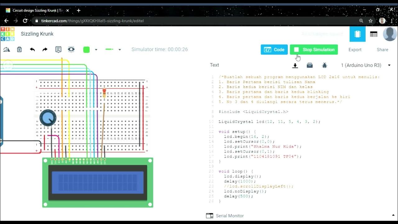 PROGRAM LCD DENGAN ARDUINO PADA TINKERCAD - YouTube
