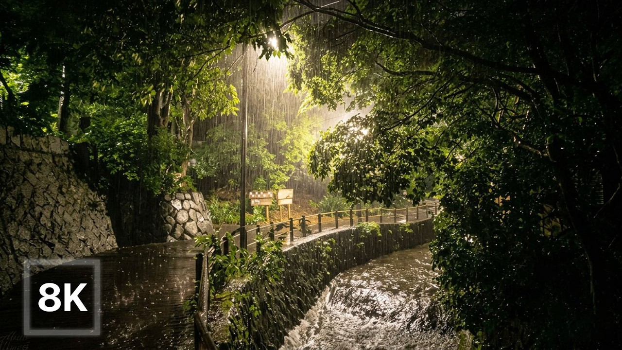 Tokyo's Hidden Rainforest at Night 🌧️ / 8K 60fps HDR / Rain & Nature Sounds