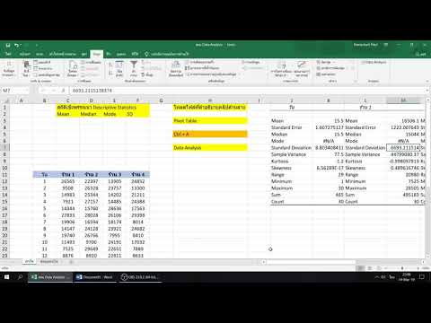 ใช้ Data Analysis ใน Excel  ทำสถิติเชิงพรรณนา Descriptive Statistics in Excel