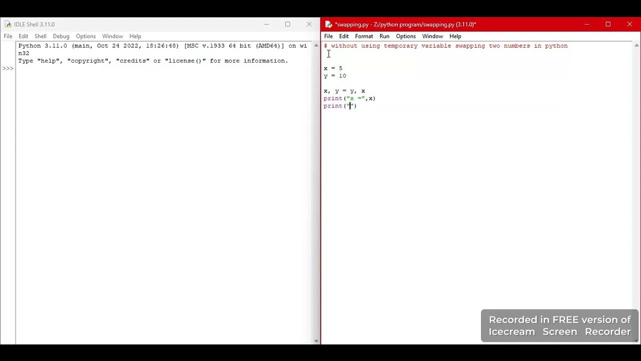 Swapping of two numbers in python | IDLE SHELL | PYTHON # ...