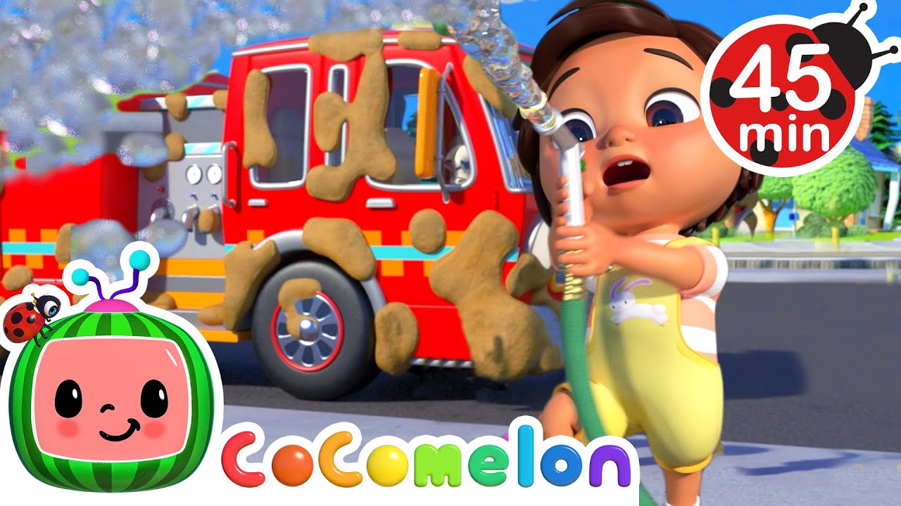 Fire Truck Wash Song with JJ  CoComelon Nursery Rhymes & Kids