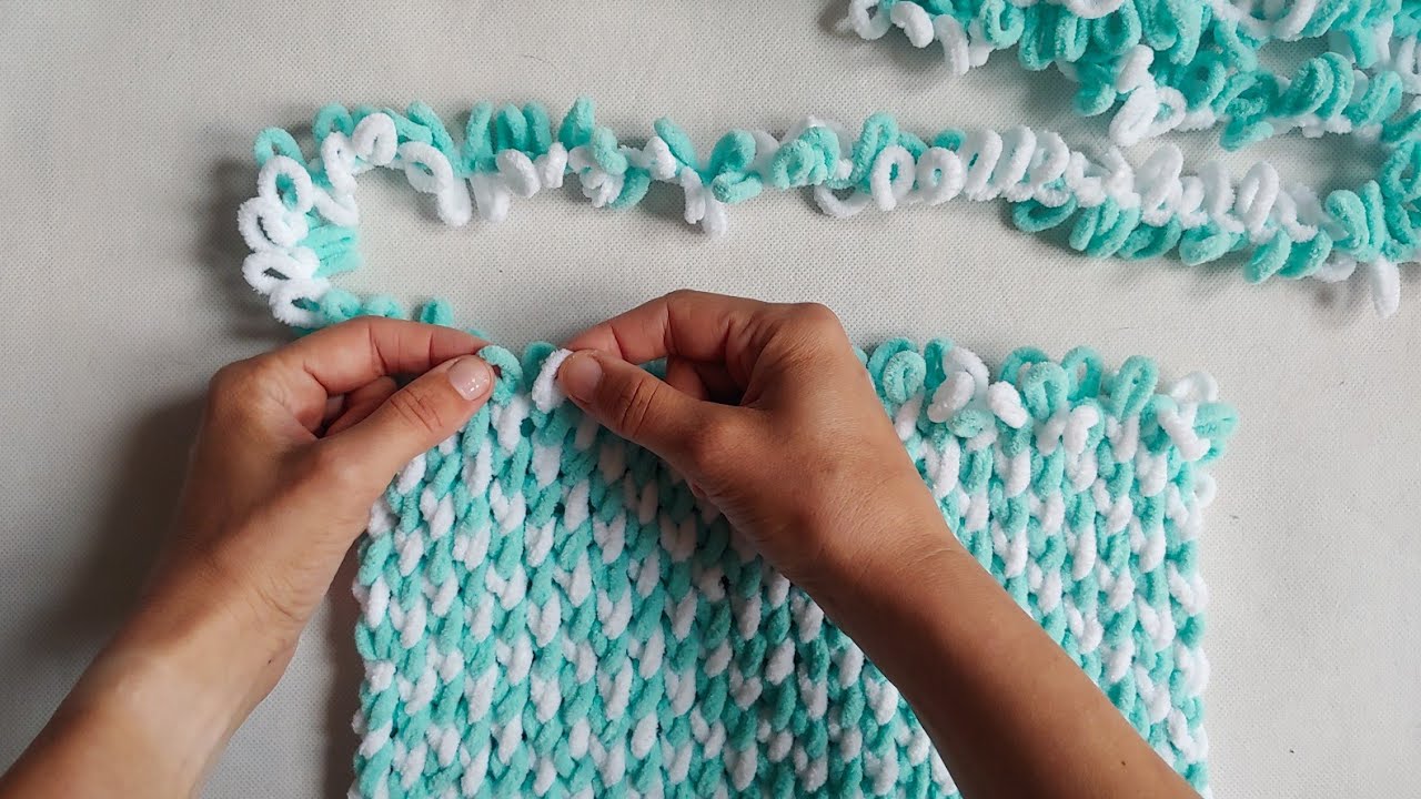 Puffy Alize More włóczka zaplatana paplatana palcami. Dwustronny wzór.