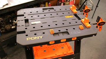 Pony Portable Folding Work Table, 2-in-1 as Sawhorse & Workbench, 31” W×25” D×25”-35”H, Large Load