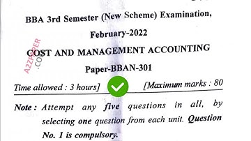 Mdu BBA 3rd Sem Cost & Management Accounting Question Paper 2022