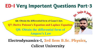 Electrodynamics I: Important Questions for Calicut University 3rd Sem B. Sc Physics Exam.