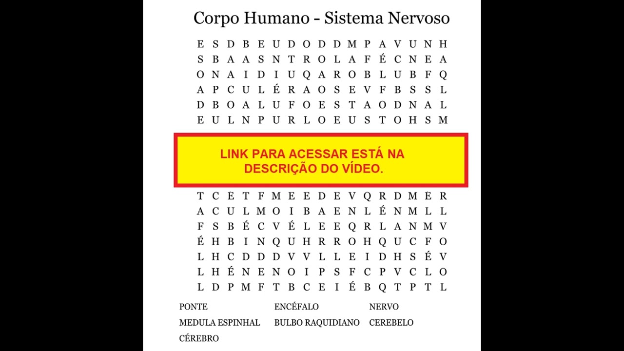 Caça-palavras: Corpo Humano - Sistema Nervoso - COM RESPOSTAS 