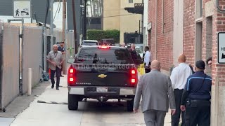 Protesters gather as Jimmy Kimmel departs his studio after suspension of late-night show
