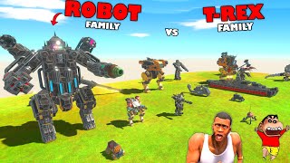 HUMAN ROBOT ARMY Attacked ALL T-REX FAMILY in Animal Revolt Battle Simulator with SHINCHAN and CHOP screenshot 5