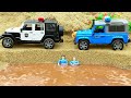 Police car and construction vehicles bulldozer road roller transporting cars  coas toys tv