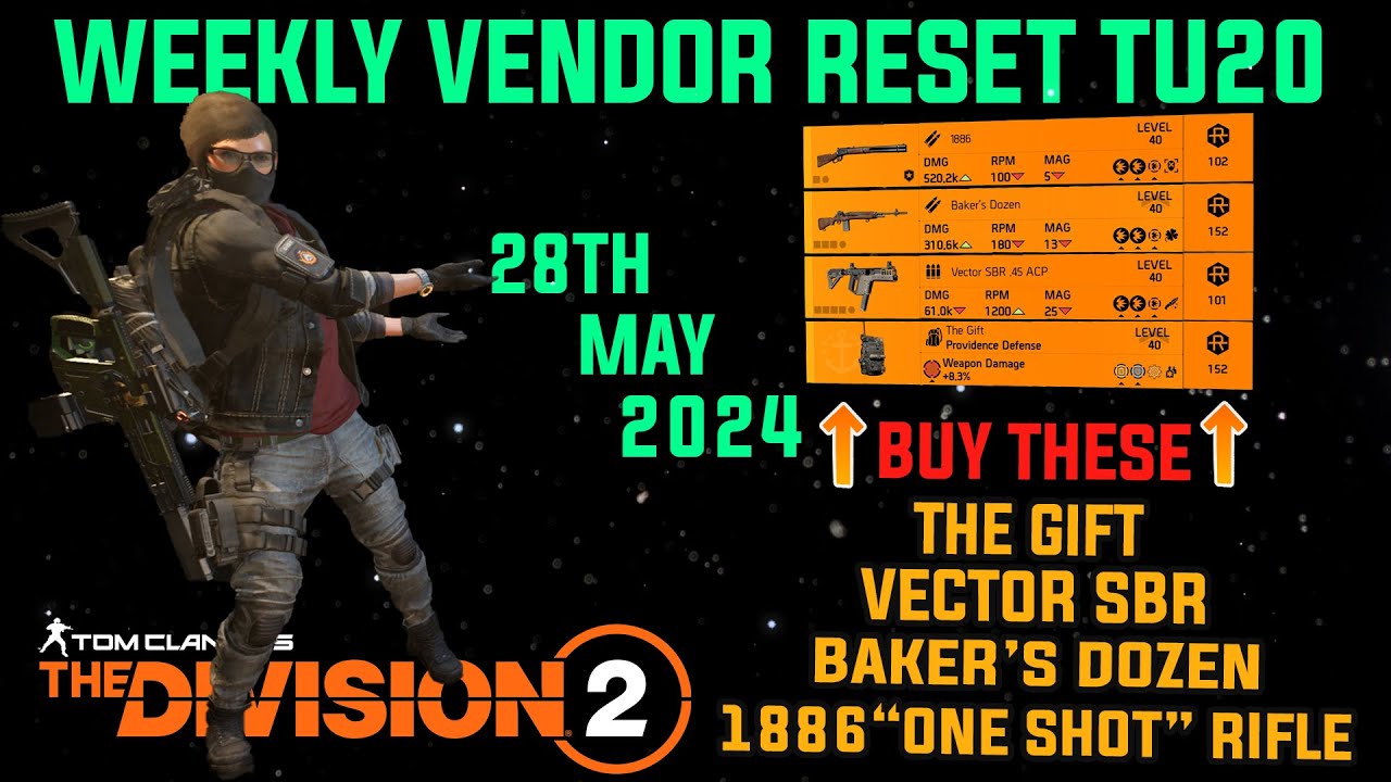 The Division 2 *MUST BUYS* "GREAT WEEKLY VENDOR RESET TU20 (LEVEL 40)" May 28th 2024