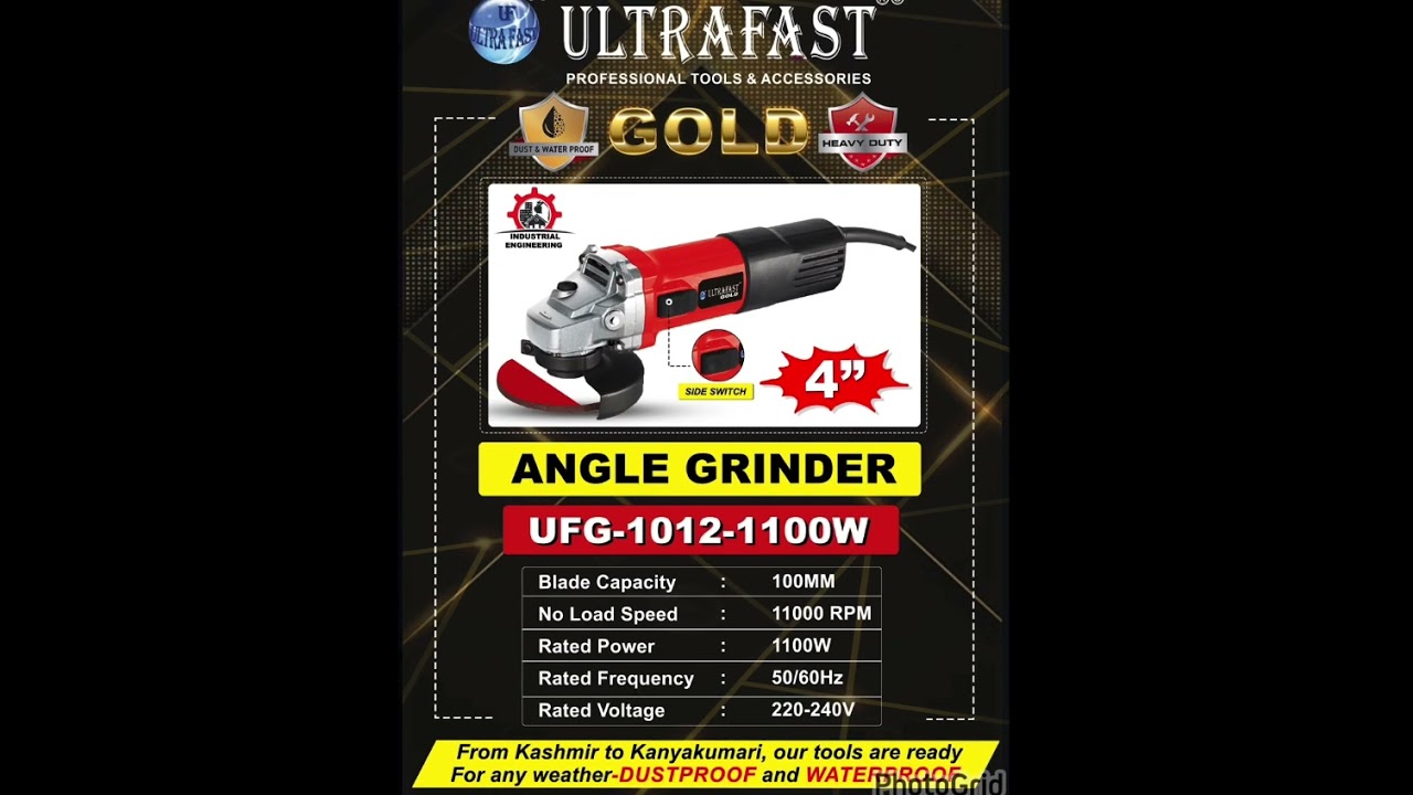 ULTRAFAST GOLD WATERPROOF ANGLE GRINDER 4" 100MM HEAVY DUTY INDUSTRIAL QUALITY