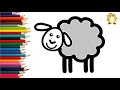 How to draw a sheep. Coloring page/Drawing and painting for kids. Learn colors.