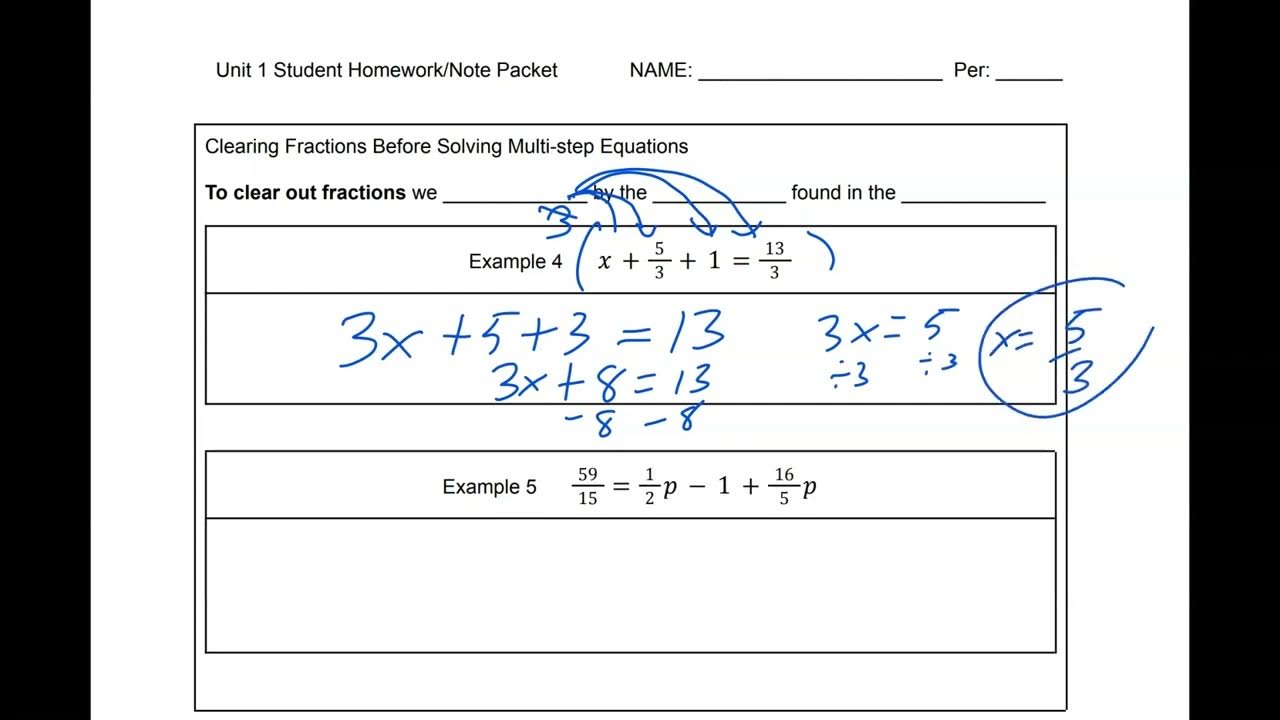 Hwk 4 part 2 clearing fractions to solve equations youtube