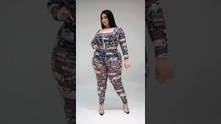 Plus Size Model Printed Outfit Dress Fashion Q 