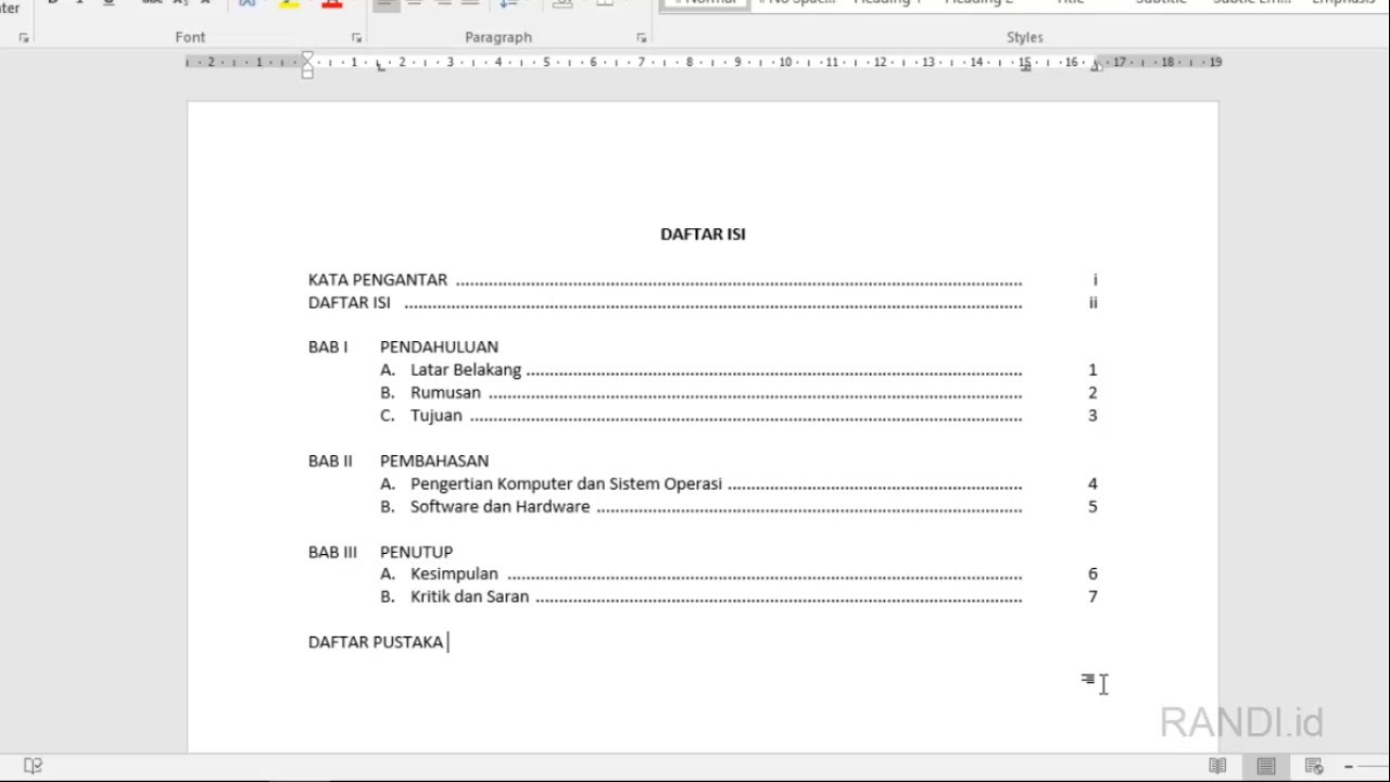 Cara Membuat Daftar Isi Dengan Mudah Cepat Dan Rapi Youtube