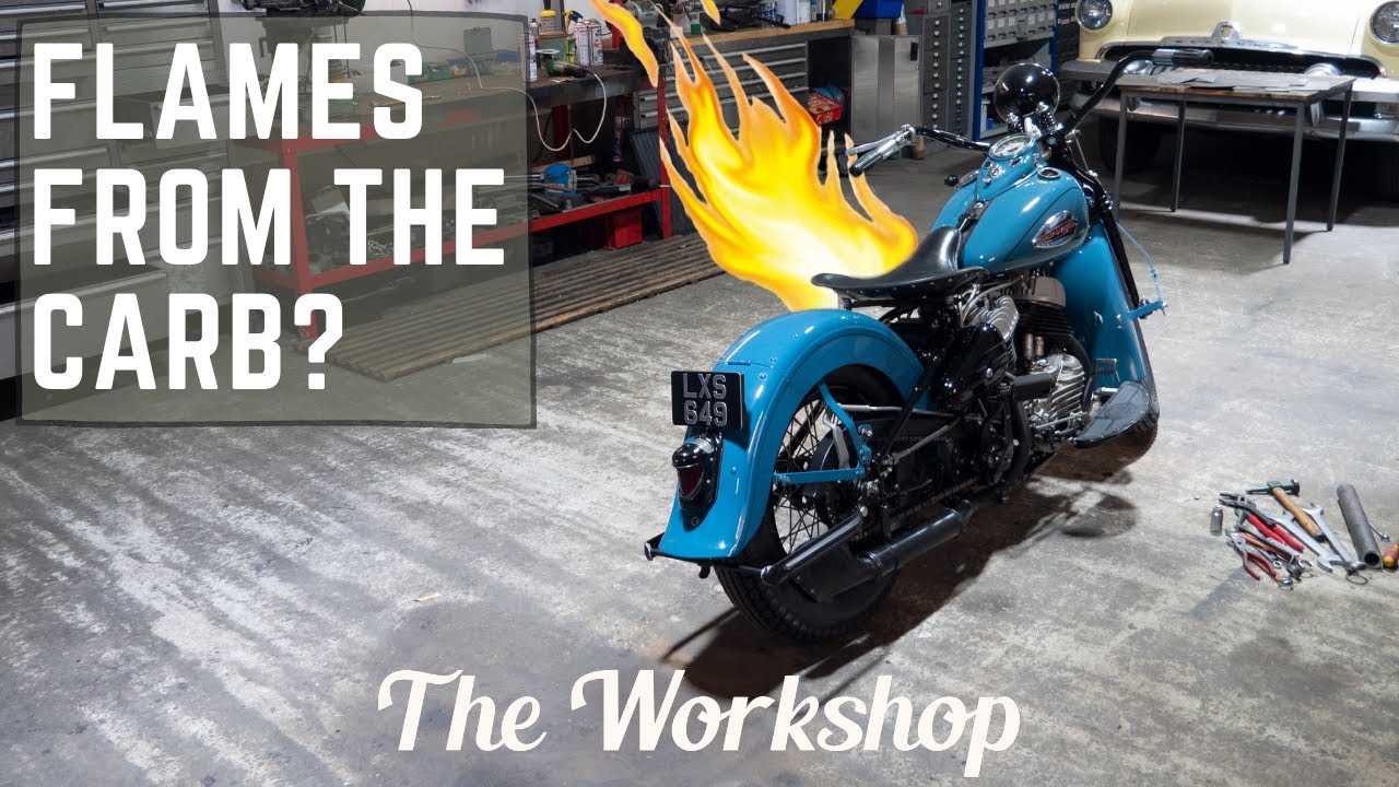 Why are there flames coming from the carburettor? 1945 Harley 