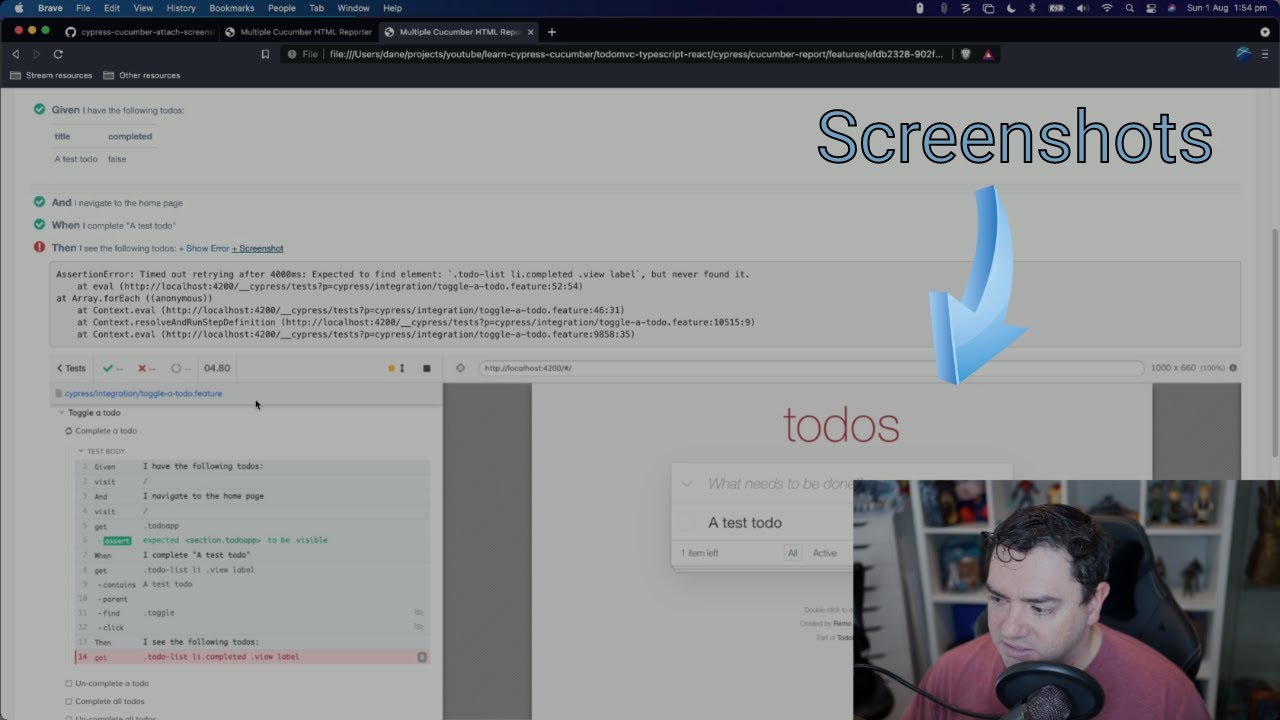 Attach screenshots to failed steps in Cypress Cucumber reports YouTube