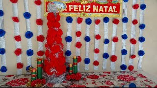 Aula 44 - Como fazer uma Ã¡rvore de Natal com flores de papel crepom (Artesanato)