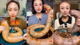 ASMR SOSLU ÇİN YEMEKLERİ YEME KANLI SOSİS EATING BLOOD SAUSAGE EATING SOUNDS MUKBANG 🌶