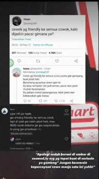 cewek yg friendly ke semua cowok, klo di jadiin pacar gimana ya?   #storywa #tiktok