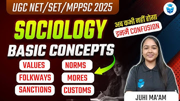 UGC NET/SET/MPPSC Sociology Basic Concepts | Value,Norms,Folkways,Mores,Sanctions,Customs | Juhi Mam