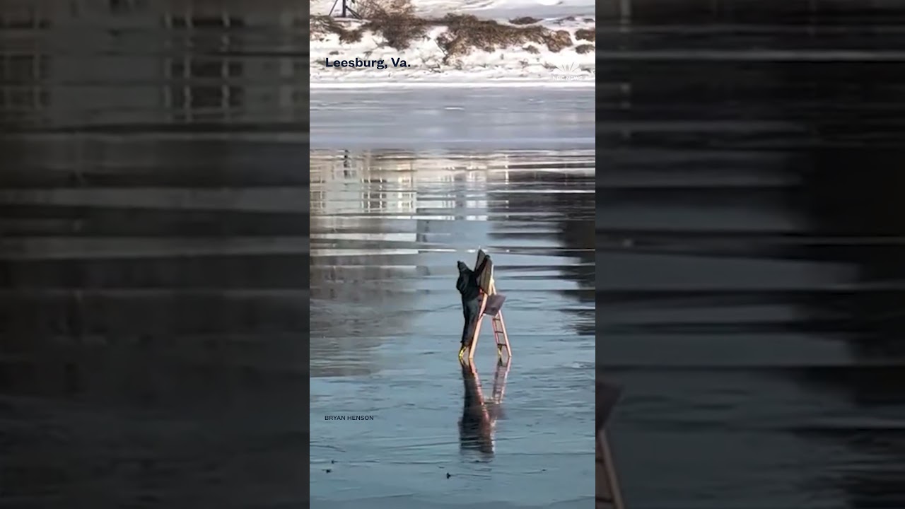 Man appears to ‘sail’ on frozen Potomac River with ladder and panel