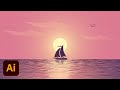 Night Moonlight Sea View Vector Illustration Tutorial | Adobe Illustrator CC Tutorial