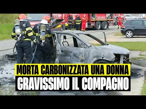 Video AUTO ELETTRICA SI SCHIANTA E PRENDE FUOCO: MORTA CARBONIZZATA UNA DONNA, GRAVISSIMO IL COMPAGNO