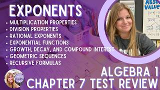 Algebra - Chapter 7 Test Review on Exponents and Exponential Functions