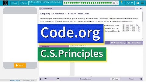 Controlling Memory with Variables 4.26 Tutorial with Answers Code.org CS Principles